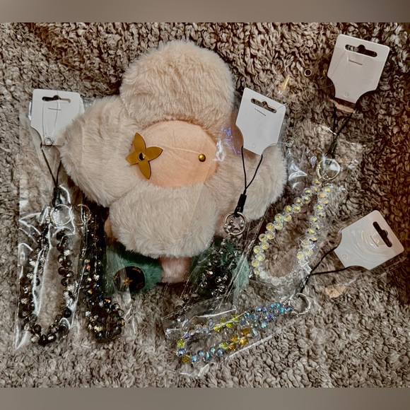 Accessories - Crystal Beaded Phone Charm Lanyard with 3 attachments, 5 color choices-Pick One!